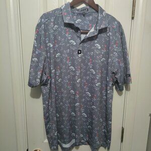 Bad Birdie Polo Shirt 2XL Men's Gray Floral Short Sleeve Performance Golf EUC